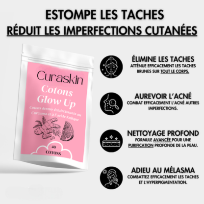 Curaskin – Pads éclat visage au curcuma & acide kojique (40 unités)