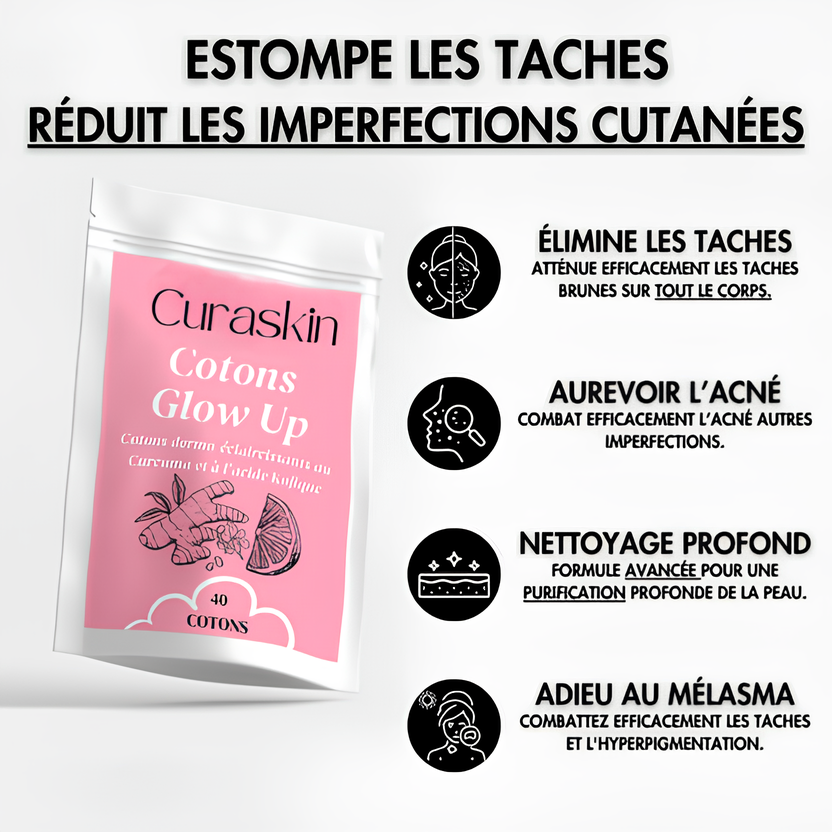 Curaskin – Pads éclat visage au curcuma & acide kojique (40 unités)